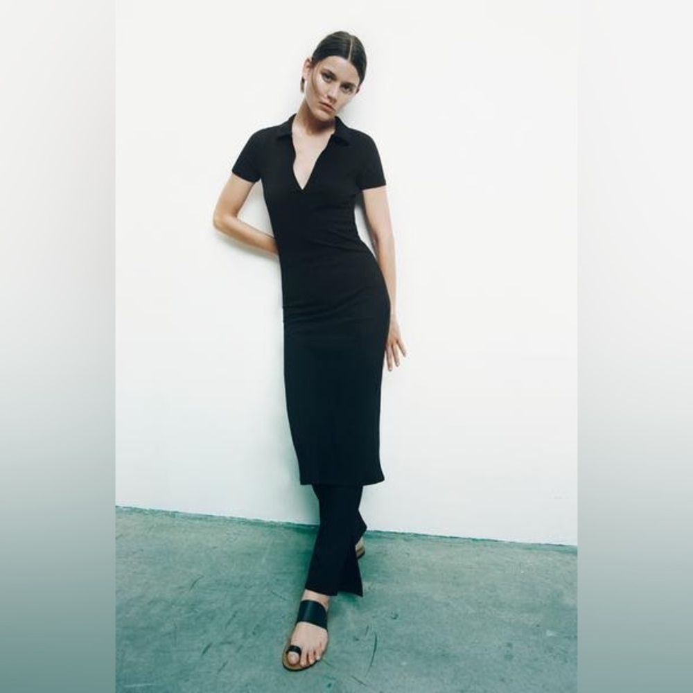 NWT Zara fitted midi black dress